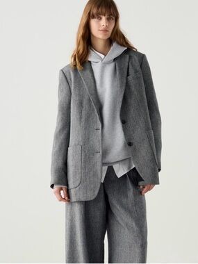 Uniqlo : C Women Tweed Oversized Jacket Dark Gray Versatile Stylish Small NWT
